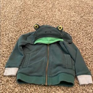 Mini Boden frog zip front hooded jacket 🐸